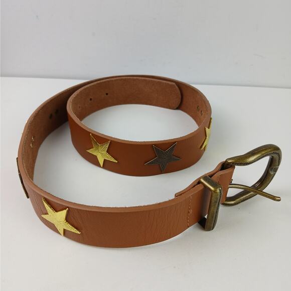 Lovestrength SZ S 1" Genuine Golden Oak Leather Belt with Star Embelishments NEW - Picture 3 of 7